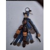 chunky denim boho style key ring with large size wooden beads 