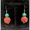  Red Coral & Turquoise Eye Glass Earrings 