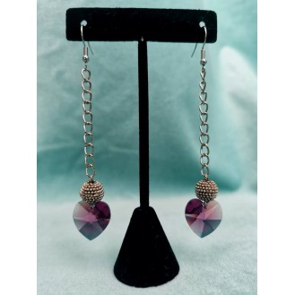 Purple Swarovski Hearts Long Earrings 