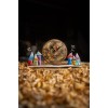 Ωmega Wooden Clock with 6 Houses Brown