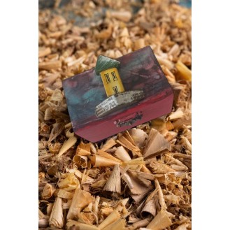 Colorful Small Jewelry Box with House Red