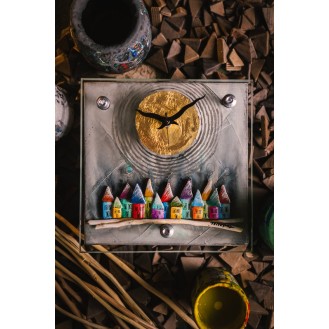 Crystal Face Wooden Clock Grey