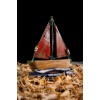 Olive Wooden Boat with 2 Colored Wooden Sails Red