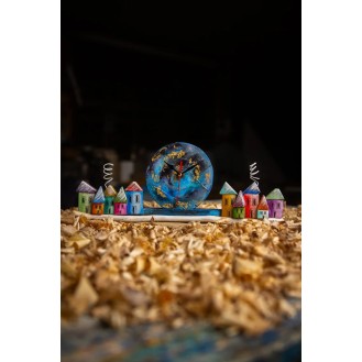 Ωmega Wooden Clock with 10 Houses Blue